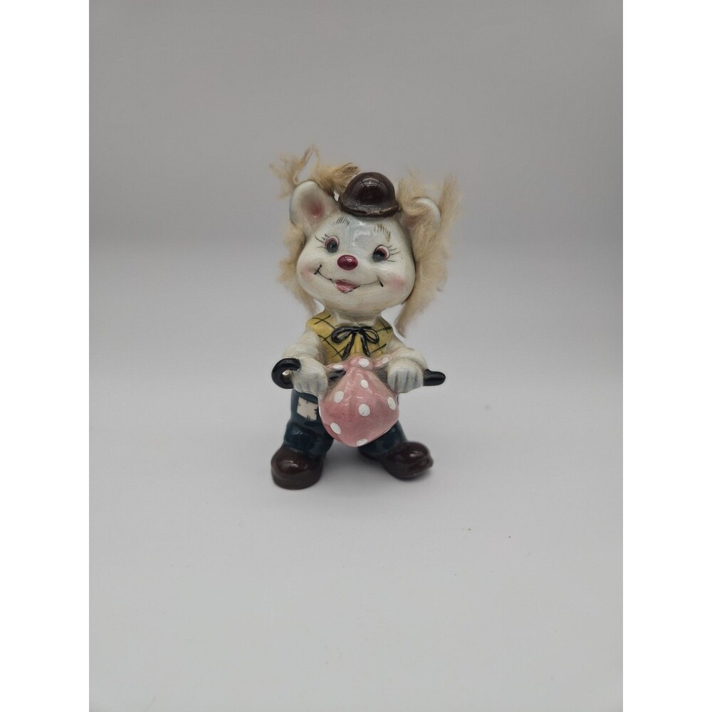 Vintage Hobo Mouse Figurine 5" Enesco Ceramic Decorative Collectible
